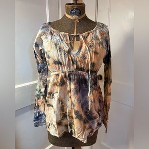 Lucky Brand XS Tie-dye Embroidered Long Sleeve Top